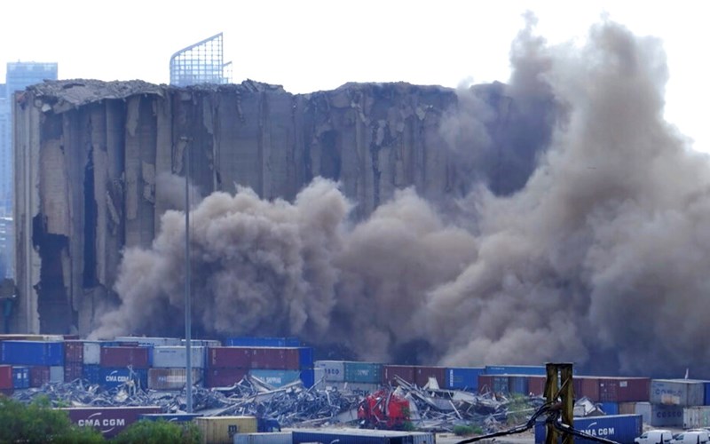 Part of Beirut port silos, damaged in 2020 blast, collapses