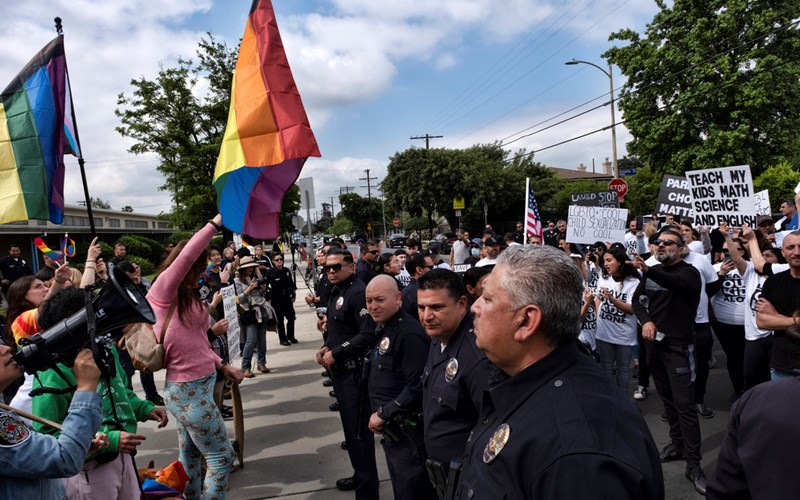 Protests erupt outside Los Angeles elementary school's Pride month assembly