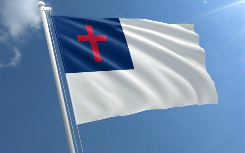 Christian flag evidently a favorite of these TX students