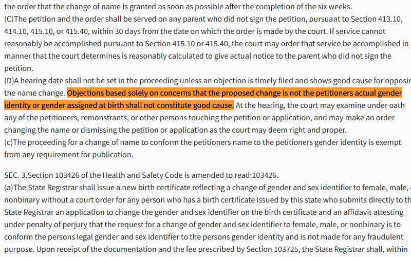 CA bill tells parents biology is no 'good cause' in a courtroom